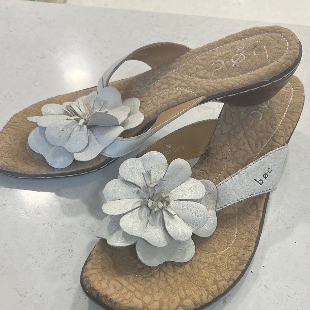 b.o.c. White and Tan Floral Sandals